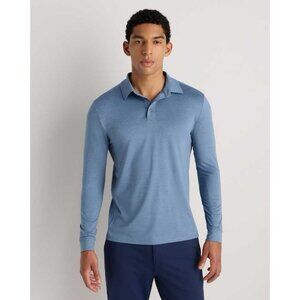 QUINCE NEW Flowknit Breeze Performance Long Sleeve Polo Heather Sky Blue Small
